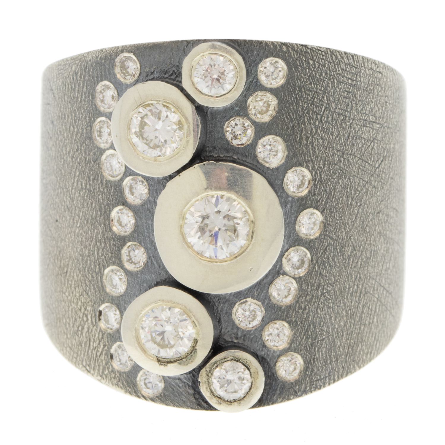 Rene Escobar Trunk show: Ring,Silver ,0.90ct diamond, STERLING SILVER Bezel size 7 1/4, measures 7/8" at widest point
