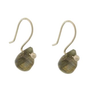 Jane Diaz :  Simple Stone Tear Drops, Labradorite, measure 3/4" x 1/4" including earwire