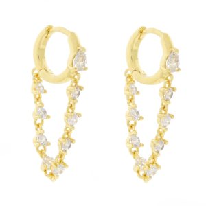 Tai: Gold huggie with chain detailing, measure 15/16" x 1/8"