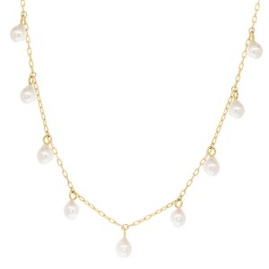 Mizuki: 14KNecklace,16" adjustable chain with akoya pearl drops all around