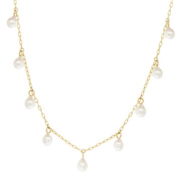Mizuki: 14KNecklace,16" adjustable chain with akoya pearl drops all around