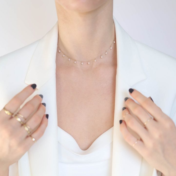 Mizuki: 14KNecklace,16" adjustable chain with akoya pearl drops all around