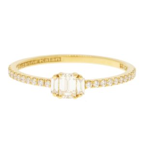Suzanne Kalan:One of a kind 18k Yellow gold  gold ring,0.26ct emerald cut center stone,0.06ct white diamond pave ,size 6