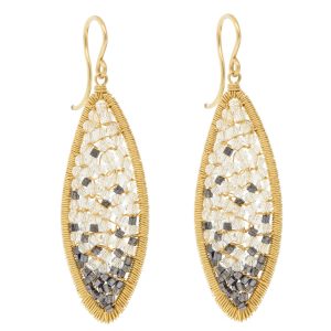 Dana Kellin: Earrings,14K Gold fill,Ombre Hematite and clear crystals, measure 1 7/8" x 9/16" including earwire