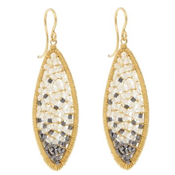 Dana Kellin: Earrings,14K Gold fill,Ombre Hematite and clear crystals, measure 1 7/8" x 9/16" including earwire