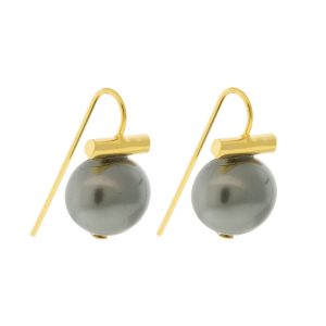 Catherine Canino: Polished 14k Gold Over Brass Baby Pebble Pearl Earring ,GREY