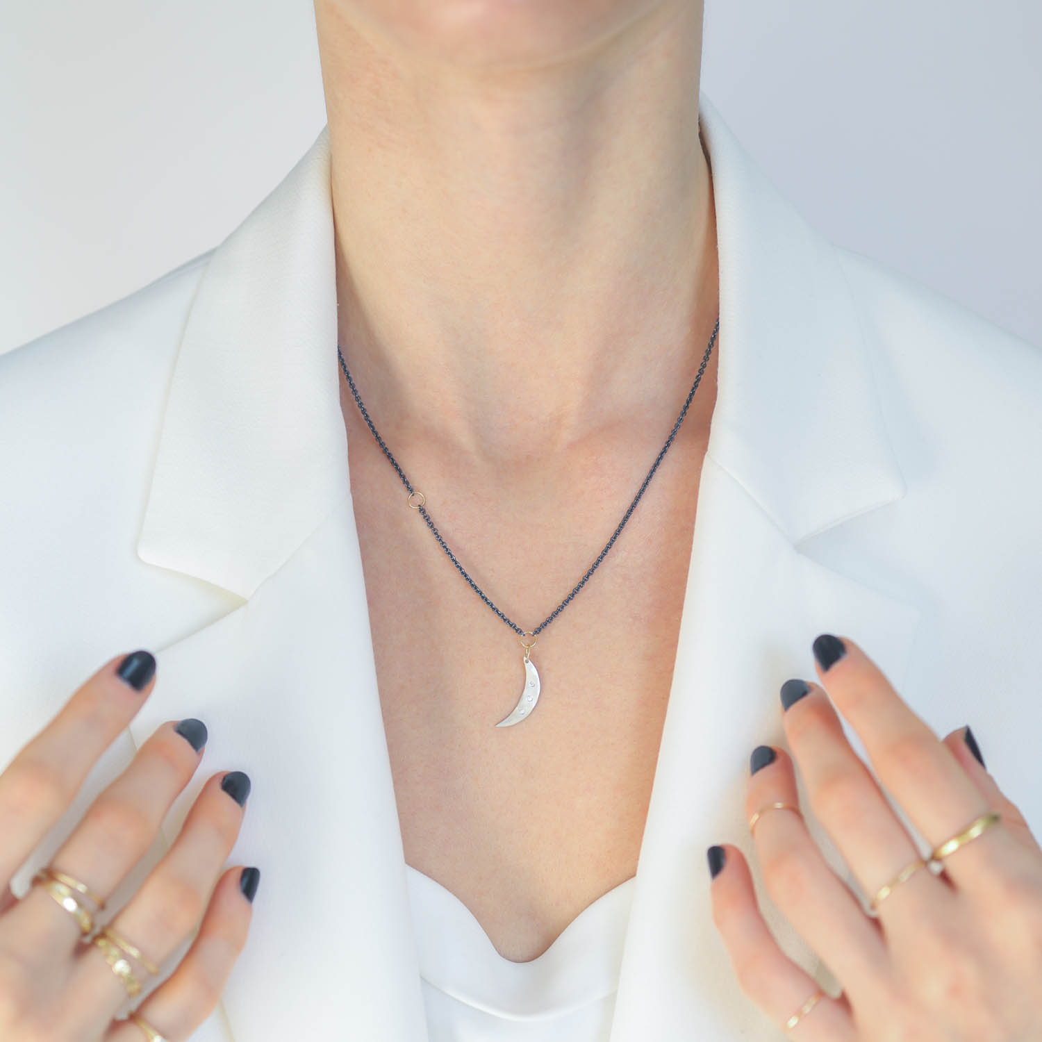 Sarah McGuire: Selene Necklace, silver, 18ky, oxid, 18"