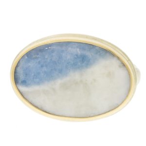 gold and silver ring with blue dioptase by jewelry designer Jamie Joseph