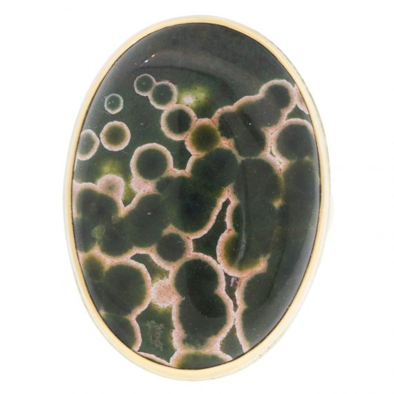 gold and silver ring with ocean jasper by jewelry designer Jamie Joseph