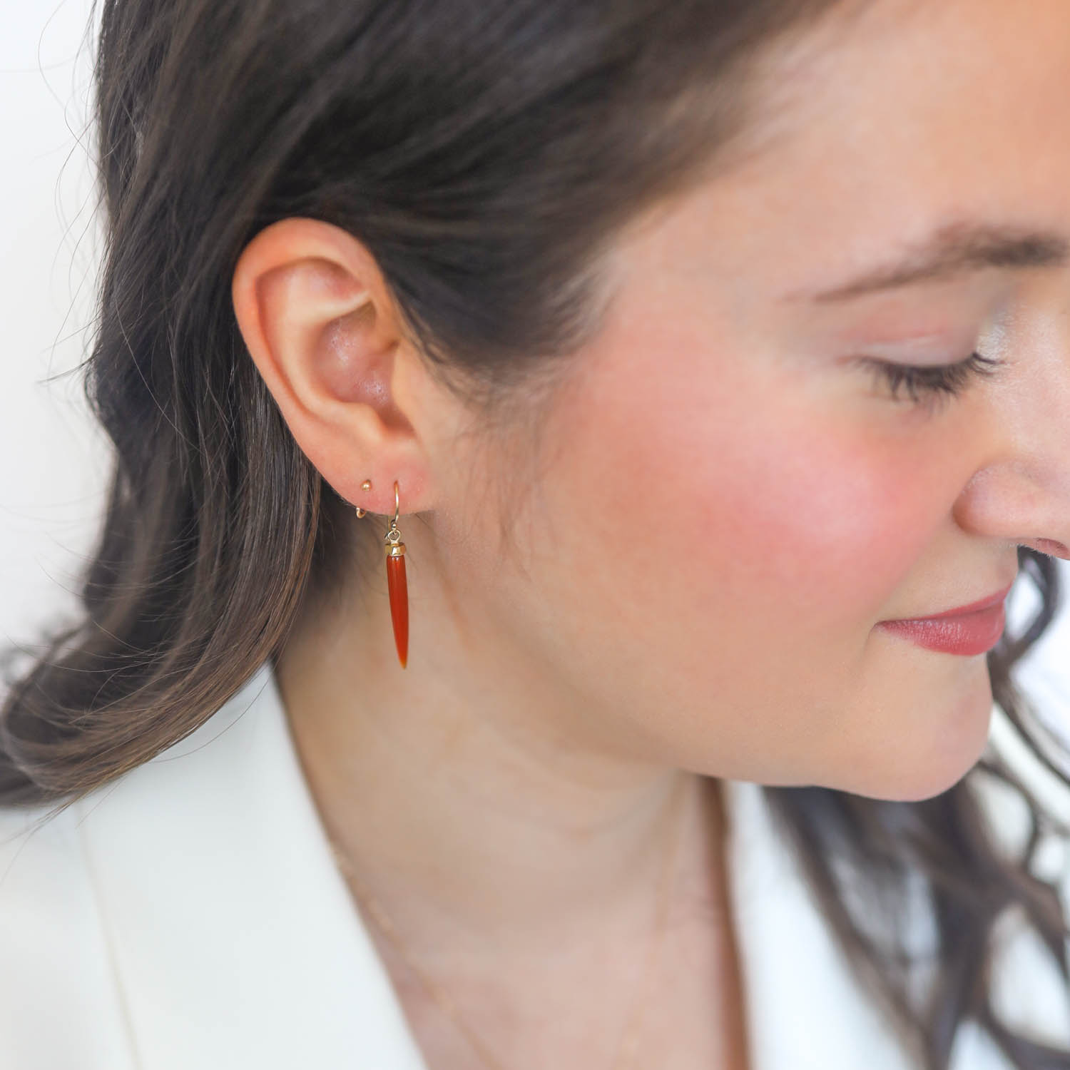 Jamie Joseph Trunk Show: 14K Gold Earrings w/ CARNELIAN SPIKE & Boulder Cap