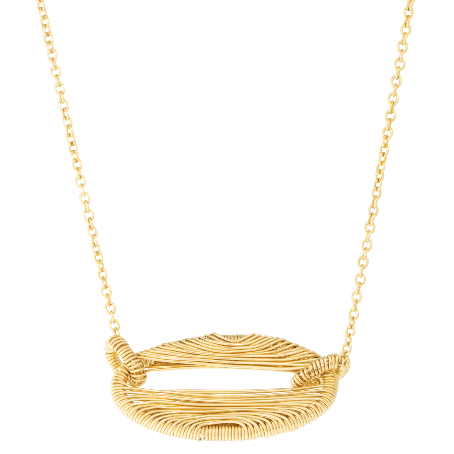 Dana Kellin: Necklace,Gold Fill,Horizontal oval wire wrapped pendant