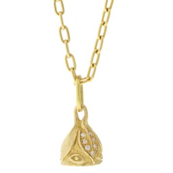 Erica Molinari: MEMO 14k 2 petal diamond lotus + evil eye bell - .13cts
