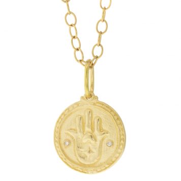 Erica Molinari Trunk show: 14K hamsa and evil eye charm, .015tcw