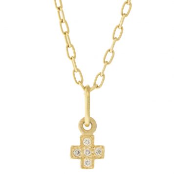 Erica Molinari Trunk Show: 14K baby diamond antique safety cross .065 TCW