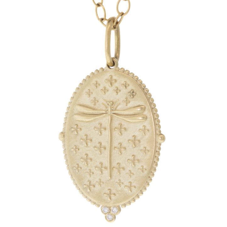 Erica Molinari Trunk Show: 14K Large oval Dragonfly-'Everywhere is here & every when is now' DANTE,0.0225CTS