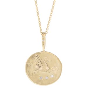 Robin Haley: Necklace, Pegasus artifact, 14kyg, 3 diamonds added, tcw .045