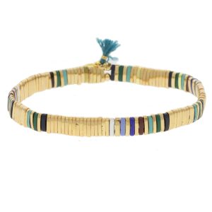 SHASHI: Tilu Bracelet, 24k Gold Plated Beads, silk/cotton tassel, CHEVRON