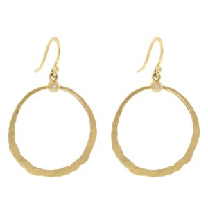 Victoria Cunningham: Earrings, Hoops, Diamond dot, 14K yellow gold.