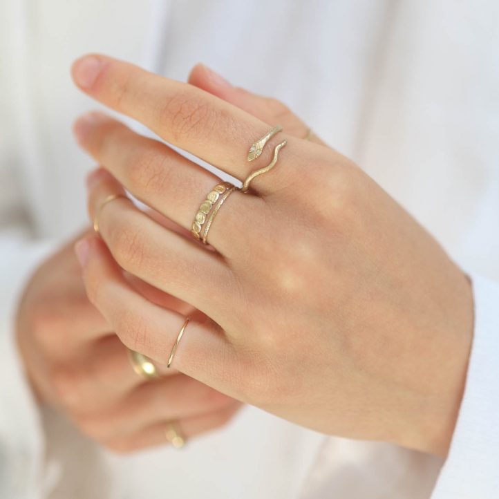 Victoria Cunningham Trunk show : Ring, Snake, Diamond eyes, 14K Gold.
