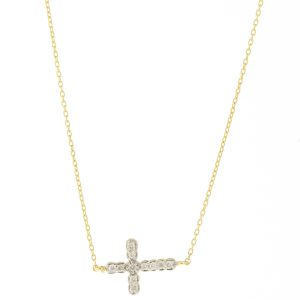 Jude Frances: Necklace, Petites,Sideways Cross Pendant 1/4" x 7/16" , Pave Diamonds,18K Yellow Gold, 18" Adjustable
