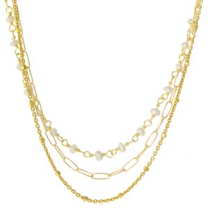 Robindira Unsworth: Necklace, 14k gold vermeil, fresh water pearl, triple layers