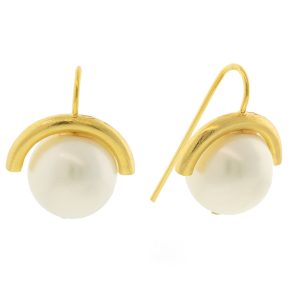 Catherine Canino: Medium sphere earring  polished 14k gold over brass,white, 13/16" x 5/8" including earwire