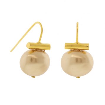 Catherine Canino: Polished 14k Gold Over Brass Baby Pebble Pearl Earring ,TAUPE, 13/16" x 1/2"