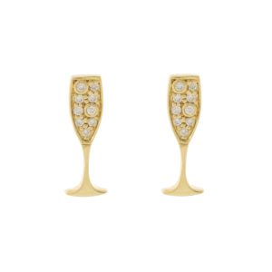 Sydney Evan: Earring, Champagne glass studs, pair, 14kyg, .07 ct, 1/8"x3/8"
