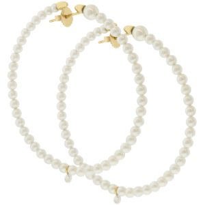 Mizuki: Earrings, 14kt, 3mm akoya large hoop with diamond drop, .16ct