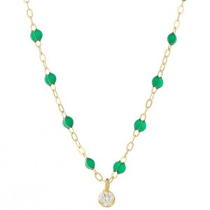 gigiCLOZEAU: Classic Gigi supreme 1 DI necklace, emerald, 18k yg, 16.5"