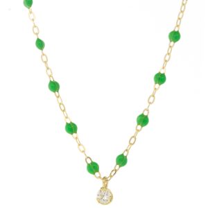 gigiCLOZEAU: Classic Gigi supreme 1 DI necklace, green, 18k yg, 16.5"