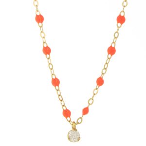 gigiCLOZEAU: Classic Gigi supreme 1 DI necklace, coral, 18k yg, 16.5"
