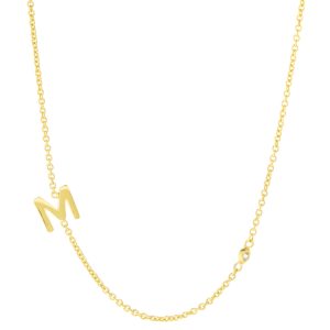 Tai: Gold Simple Chain M Initial Necklace with Three CZ
