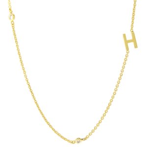 Tai: Gold Simple Chain H Initial Necklace with Three CZ