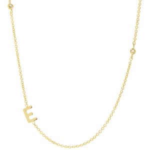 Tai: Gold Simple Chain E Initial Necklace w/ Three CZ