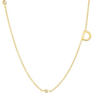 Tai: Gold Simple Chain D Initial Necklace w/ Three CZ