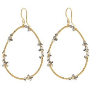 Dana Kellin : Earrings,Crystal stations on open teardrop rim,gold fill