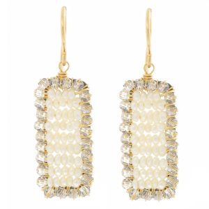 Dana Kellin : Earrings,Vertical rectangular Tile,seed pearls,crystals,gold fill, 1 3/8" x 7/16"