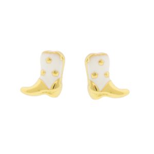 Tai: Earring, Gold Western Boot with White Enamel