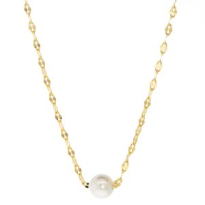 Tai: Necklace, Gold Vermeil Midi Shiny Chain with Simple Pearl