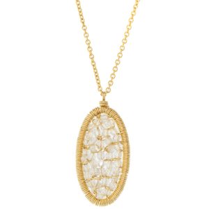 Dana Kellin: CSS/gf Vertical Oval White Stone Filled Necklace, chain 16", 15/16" x 7/16"