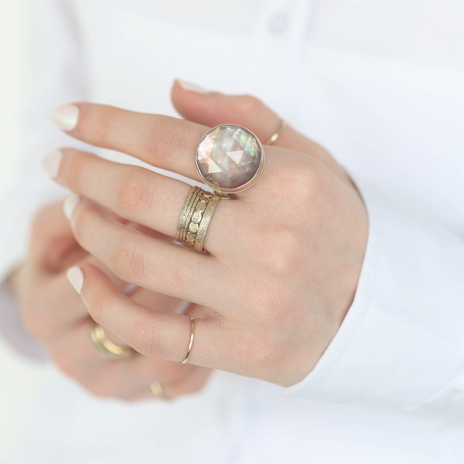 Jamie Joseph Trunk Show: Ring 124,Rock crystal and MOP,size 8.5