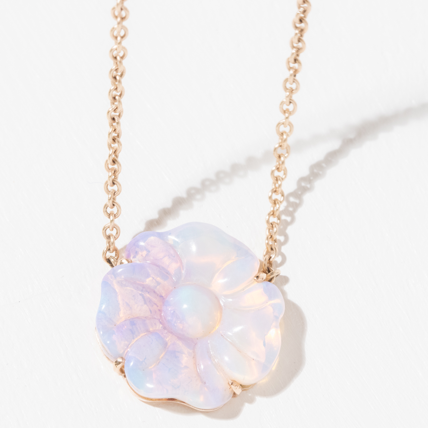 Jamie Joseph Trunk Show:14K Gold Necklace w/ Large Hand Carved AUSTRALIAN OPAL Flower in Multi Prongs (18")