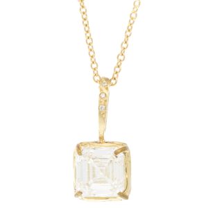 Robin Haley: Necklace, 14K Gold Lab Grown 1.50 Asscher cut diamond, gold, diamond bail 16/18" chain TCW 1.5