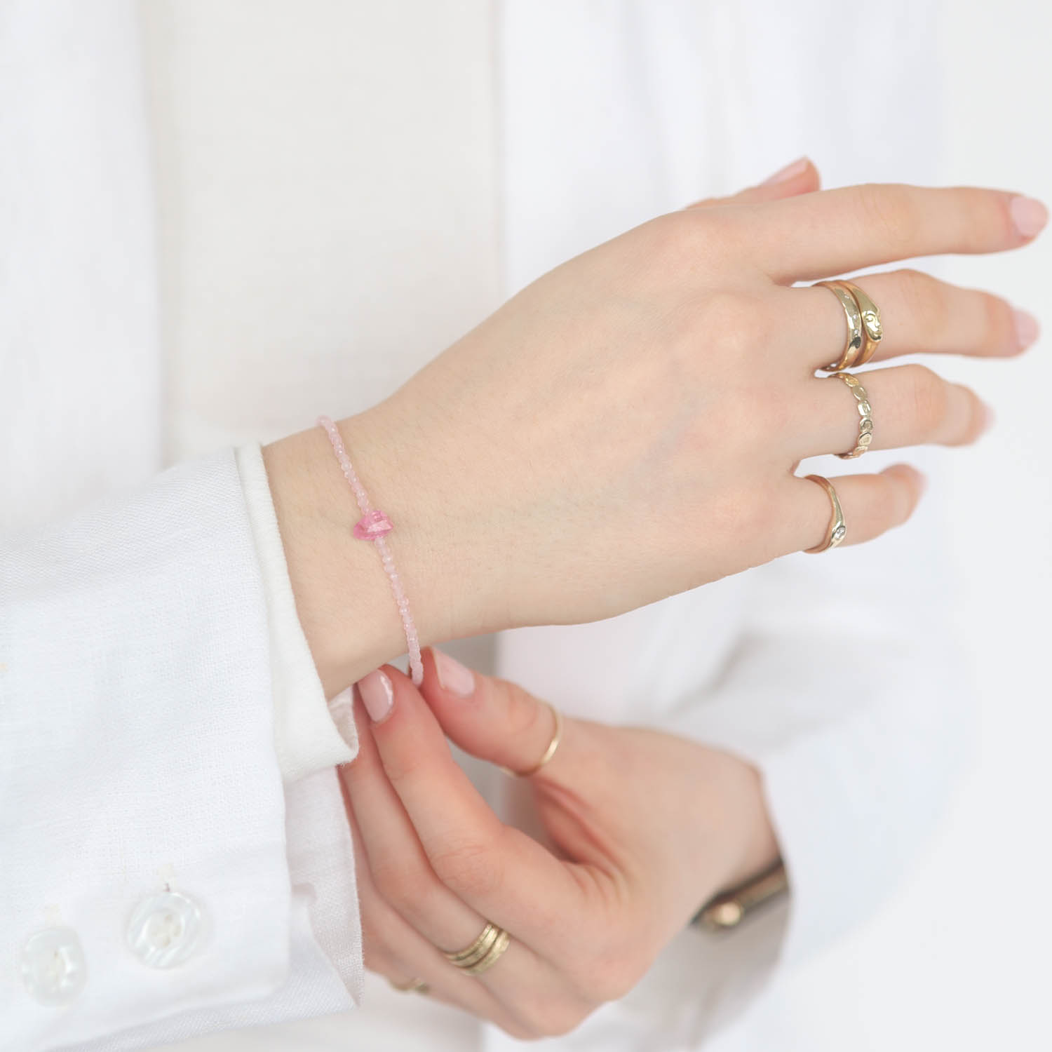 Margaret Solow : Bracelet,SS,Rose quartz and Pink spinel,4