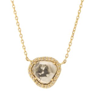 Celine Daoust: Necklace,14k Yellow gold,STELLA,Rose cut grey diamond slice,brilliant white diamonds,one of a kind