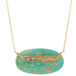 Dana Kellin Fine: Necklace, 14K, Oval Turquoise, Gray Diamond Station