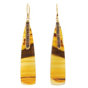 Dana Kellin Fine: Earrings, 14K, Elongated Montana Agate, Brown Diamond Station