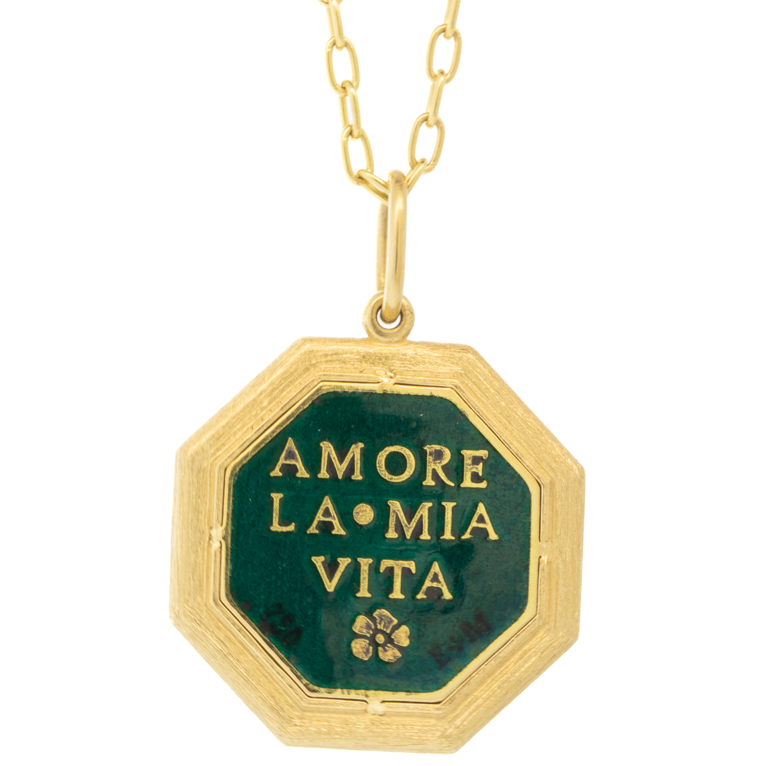 Erica Molinari Trunk Show: 18k small octagon HAND PAINTED Vitreous enamel Luster Blowfish with full diamond pave frame -.47cts, 1 3/16" x 7/8" including bail