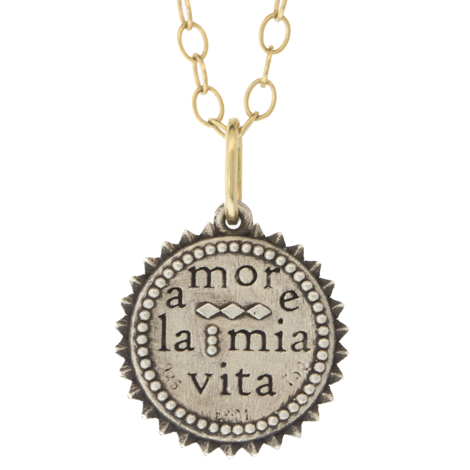 Erica Molinari Trunk Show: Charm, SS/18K Small round ruche sun ' I love my life'